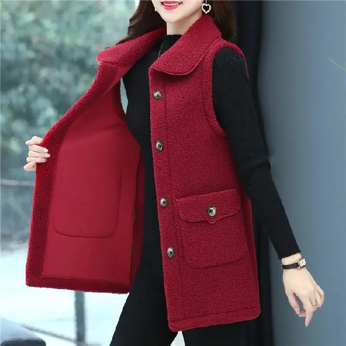 Red Imitation Cashmere Vest for Women Middle Age