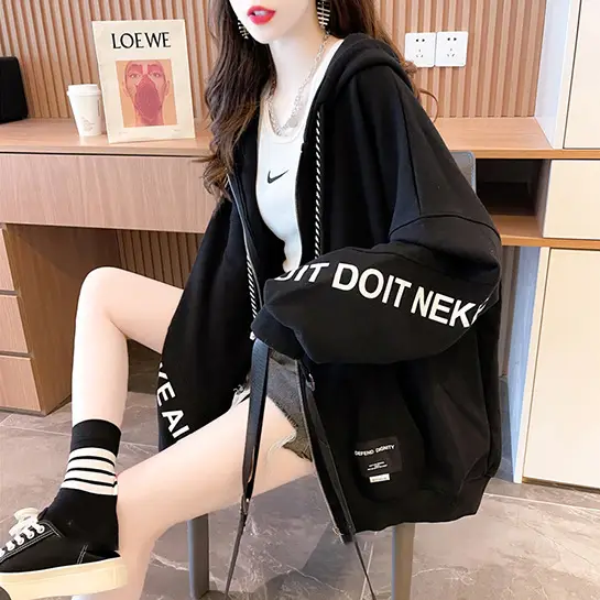 Women Loose Fit Cardigan Jacket Black Plus Size 2024 - Image 4