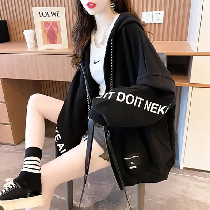 Women Loose Fit Cardigan Jacket Black Plus Size 2024 - Image 2