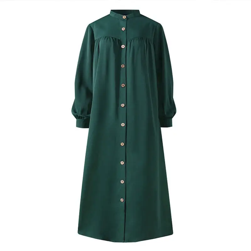 Green Button Front Long Sleeve Plus Size Dress - Image 5