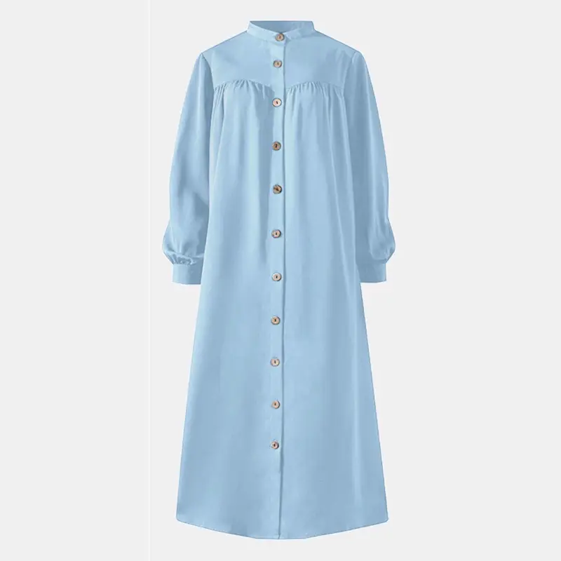 Green Button Front Long Sleeve Plus Size Dress - Image 6