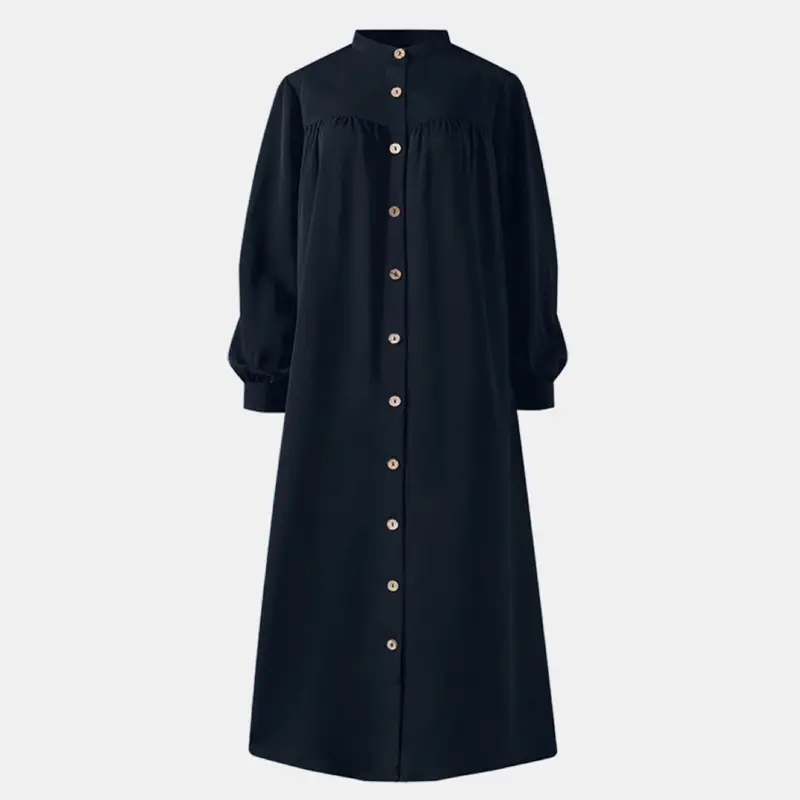 Green Button Front Long Sleeve Plus Size Dress - Image 7