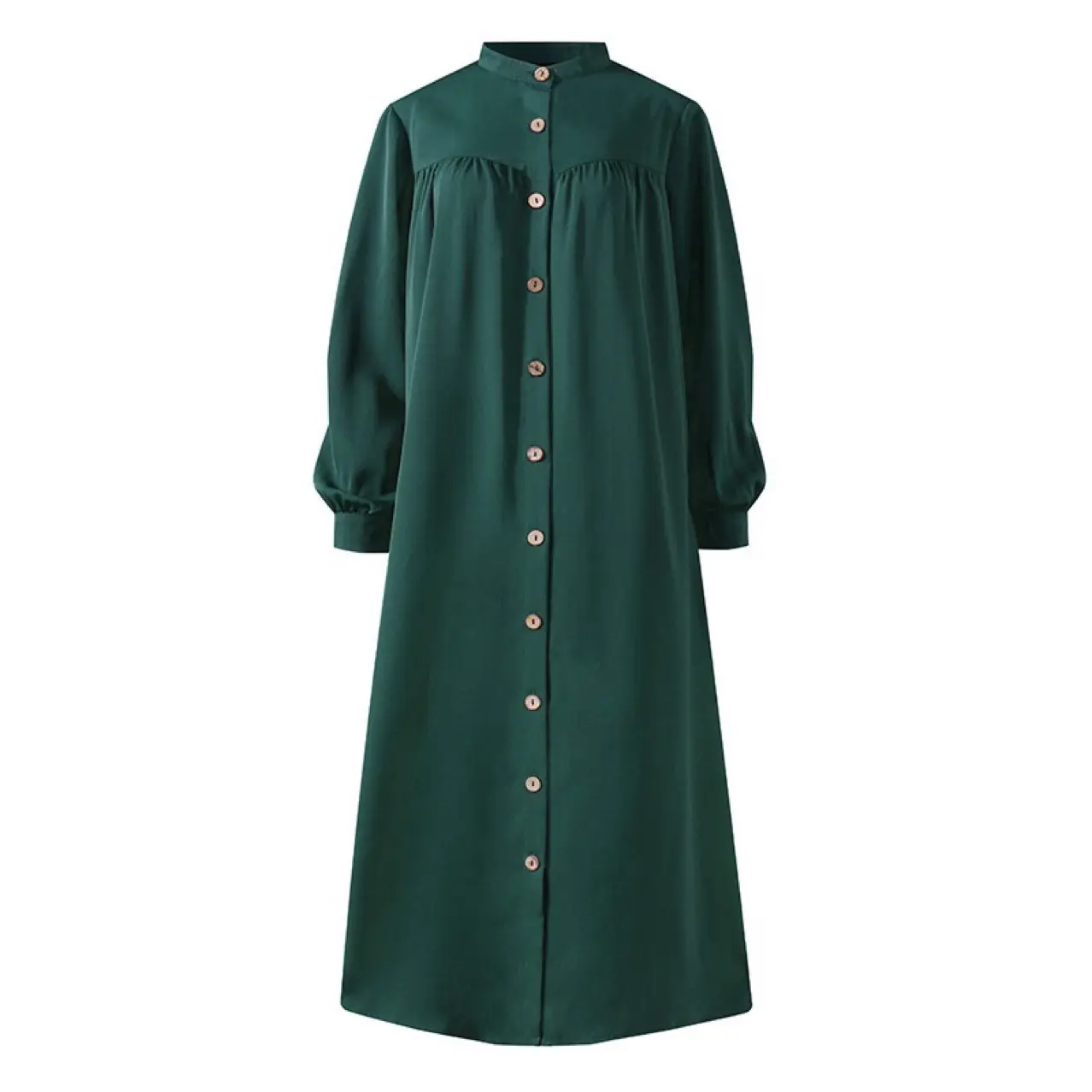 Green Button Front Long Sleeve Plus Size Dress — feature 8