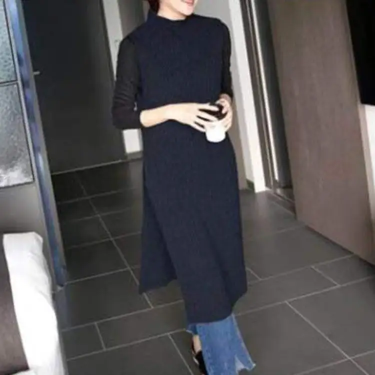Women's Navy Blue Pullover Sweater Vest Mid-Length Dress - Image 4