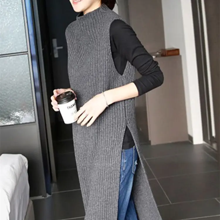 Women's Navy Blue Pullover Sweater Vest Mid-Length Dress — feature 2