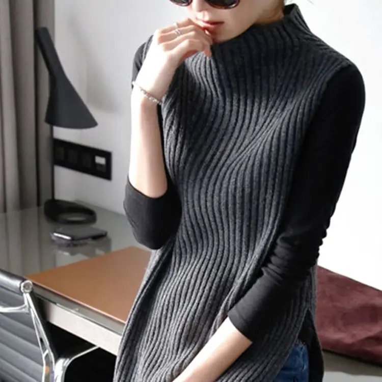 Women's Navy Blue Pullover Sweater Vest Mid-Length Dress — feature 7
