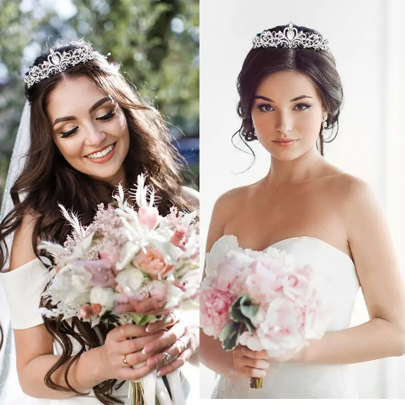 Blue Crystal Bridal Crown with Spikes - Image 16