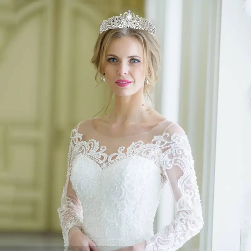 Blue Crystal Bridal Crown with Spikes - Image 17
