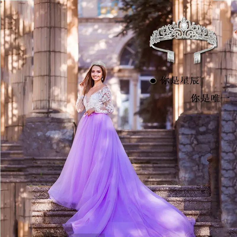 Blue Crystal Bridal Crown with Spikes — feature 3
