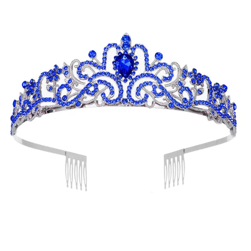 Blue Crystal Bridal Crown with Spikes - Image 5