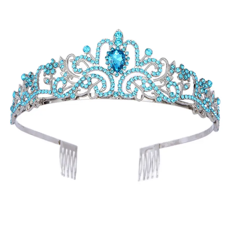 Blue Crystal Bridal Crown with Spikes - Image 6