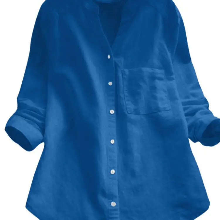Women Cotton Linen Printed Long Sleeve Top Large