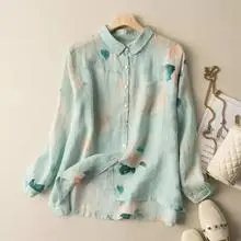 Women Cotton Linen Printed Long Sleeve Top Large — feature 28