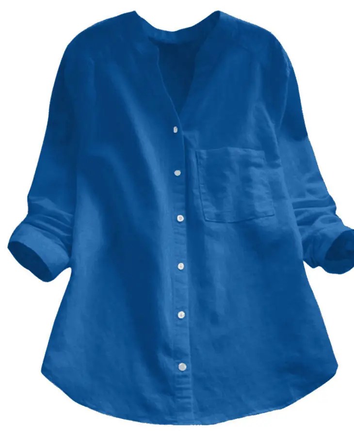 Women Cotton Linen Printed Long Sleeve Top Large — feature 5