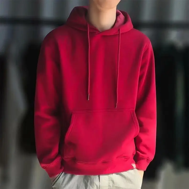 Men Black Hooded Sweatshirt Autumn Winter Loose Fit - Image 8