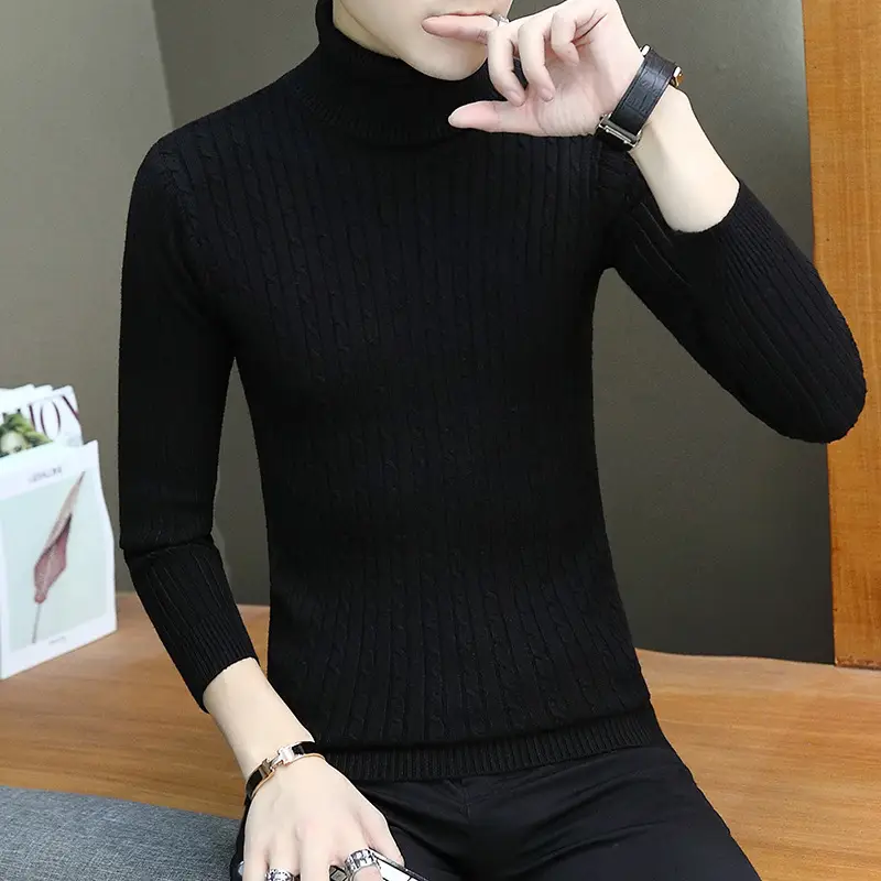 Men's Grey Knitted Turtleneck Sweater Slim Fit - Image 14