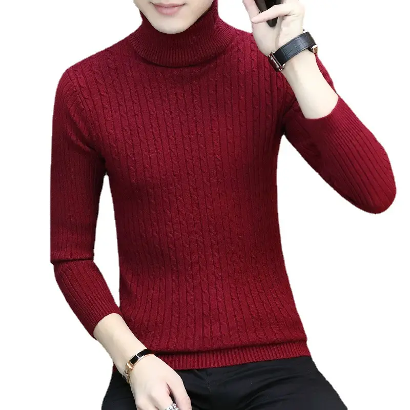 Men's Grey Knitted Turtleneck Sweater Slim Fit - Image 15