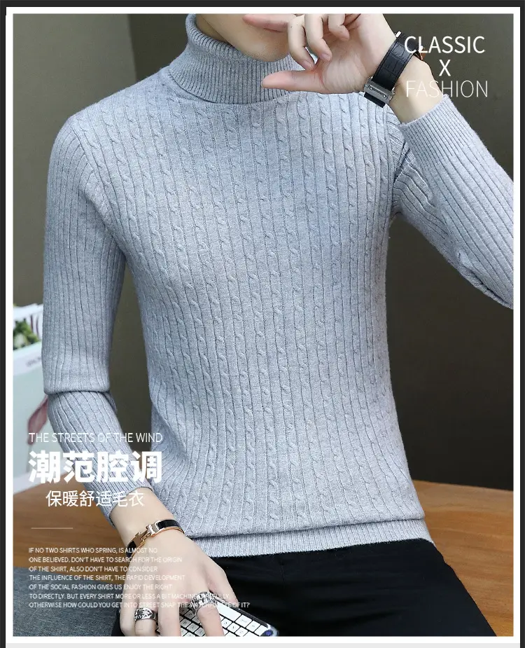 Men's Grey Knitted Turtleneck Sweater Slim Fit — feature 29