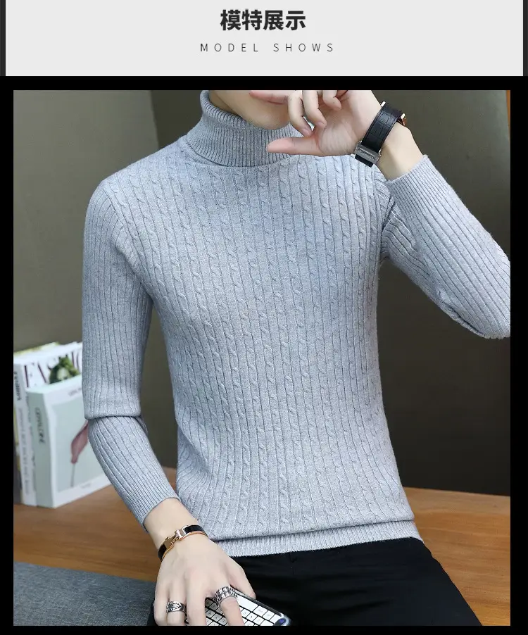 Men's Grey Knitted Turtleneck Sweater Slim Fit — feature 33