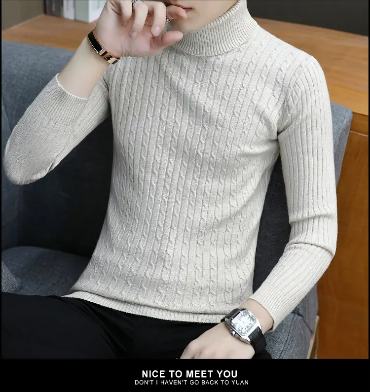 Men's Grey Knitted Turtleneck Sweater Slim Fit — feature 47