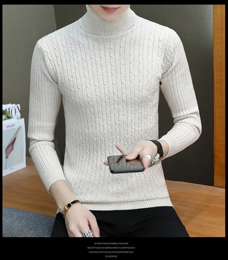 Men's Grey Knitted Turtleneck Sweater Slim Fit — feature 48