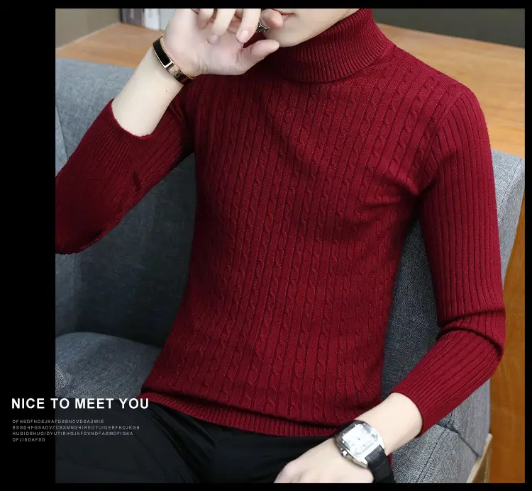 Men's Grey Knitted Turtleneck Sweater Slim Fit — feature 50