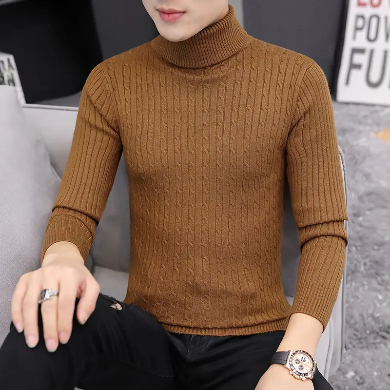 Men's Grey Knitted Turtleneck Sweater Slim Fit - Image 10