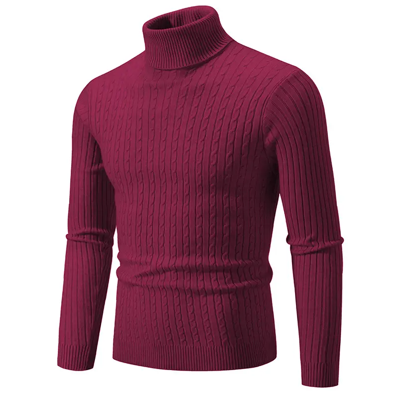 Men's Grey Knitted Turtleneck Sweater Slim Fit - Image 4