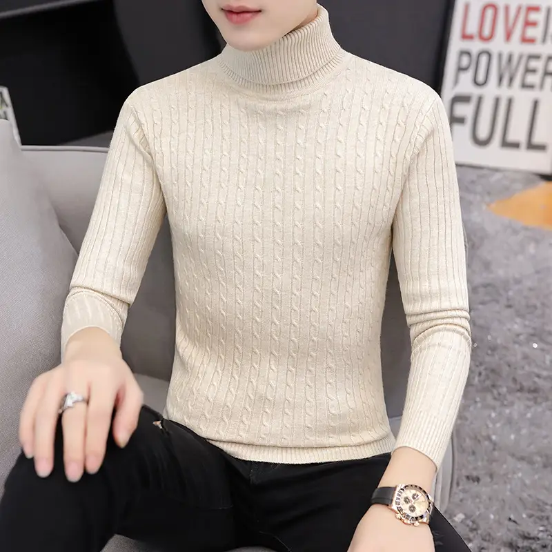 Men's Grey Knitted Turtleneck Sweater Slim Fit - Image 5