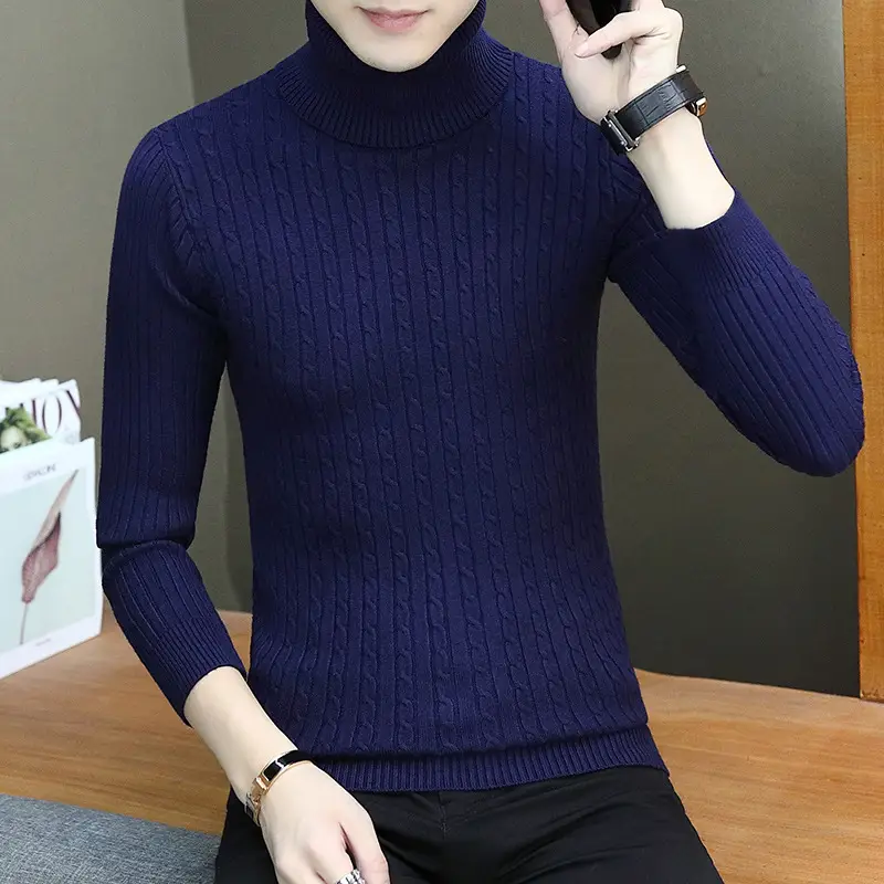 Men's Grey Knitted Turtleneck Sweater Slim Fit - Image 6