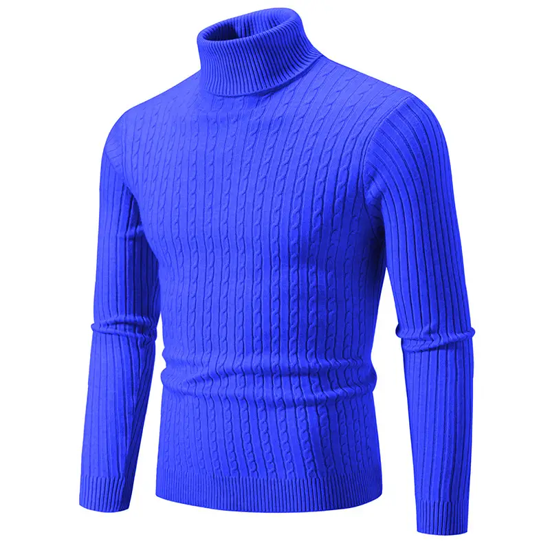 Men's Grey Knitted Turtleneck Sweater Slim Fit - Image 7
