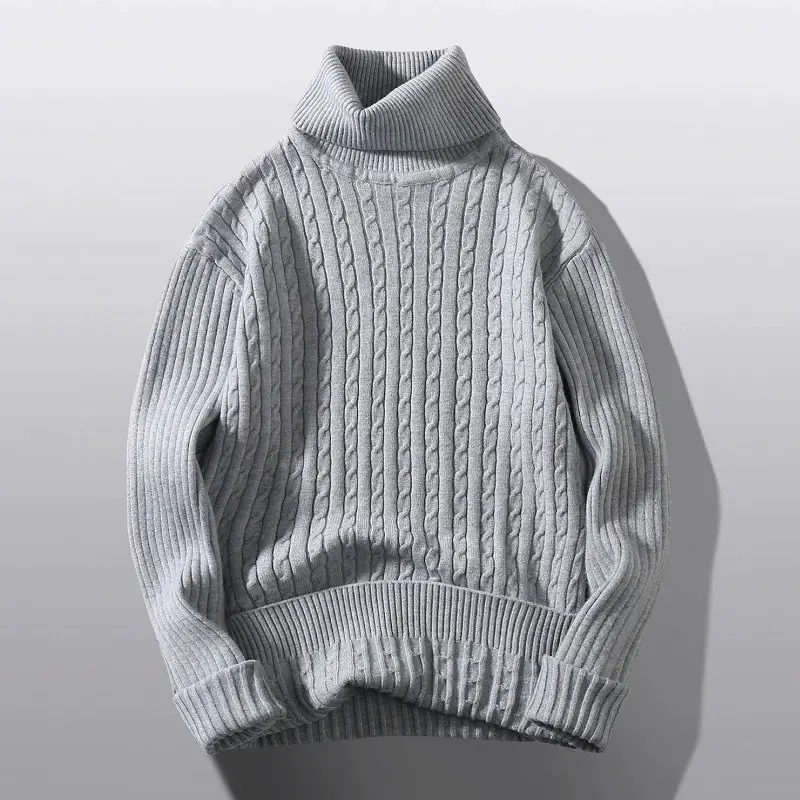 Men's Grey Knitted Turtleneck Sweater Slim Fit - Image 8