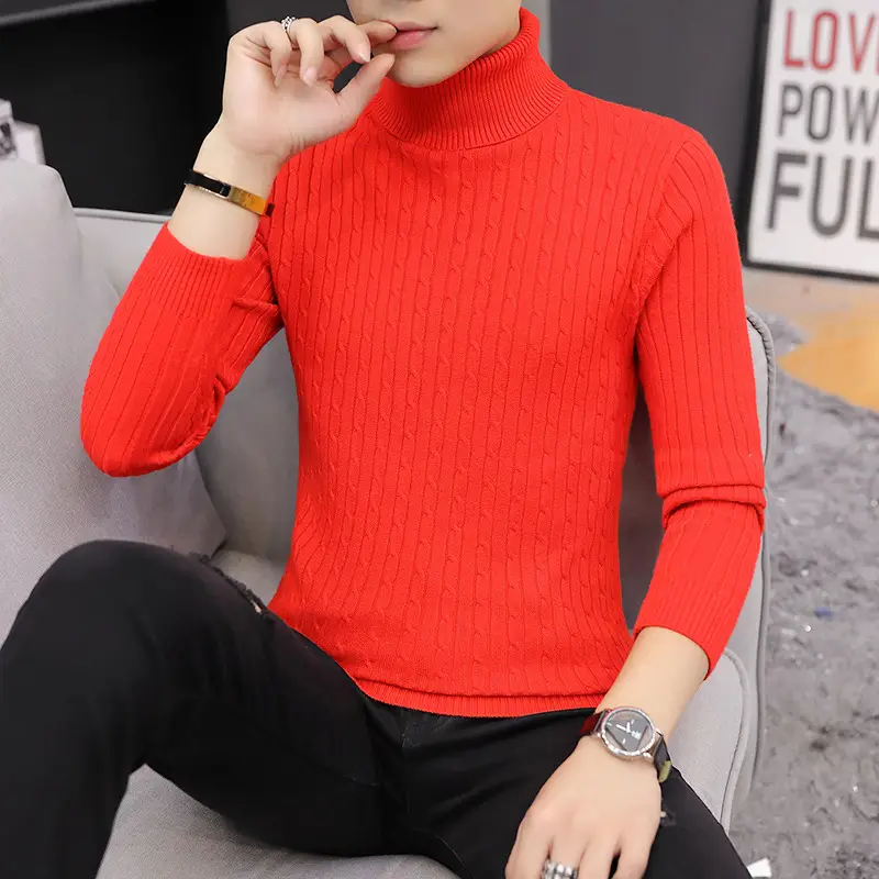 Men's Grey Knitted Turtleneck Sweater Slim Fit - Image 9