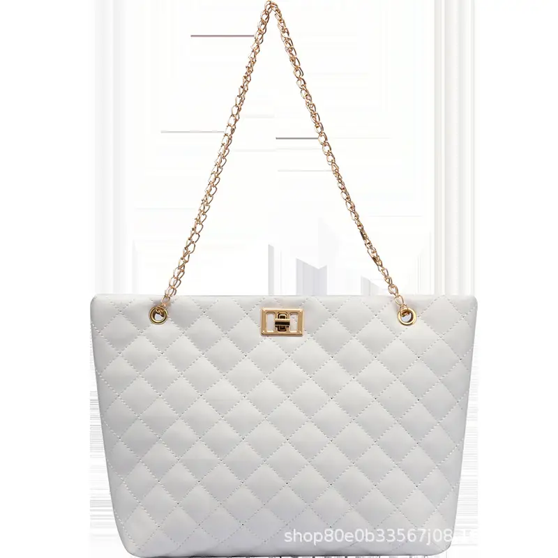 White Korean Style Women's Shoulder Bag with Gold Chain - Image 3