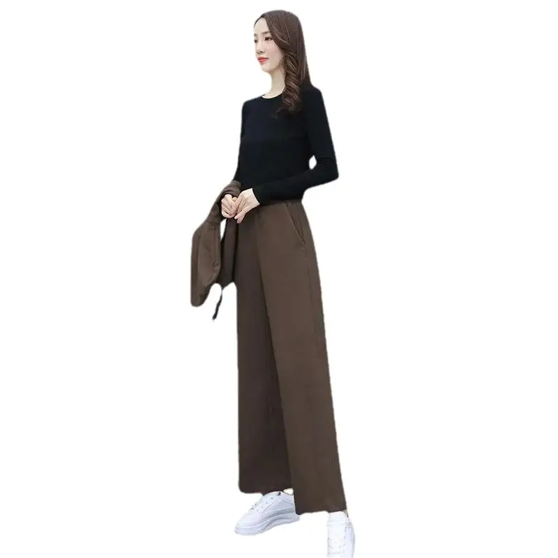 Women's 2026 Slimming Wide-Leg Pants Set Brown - Image 5