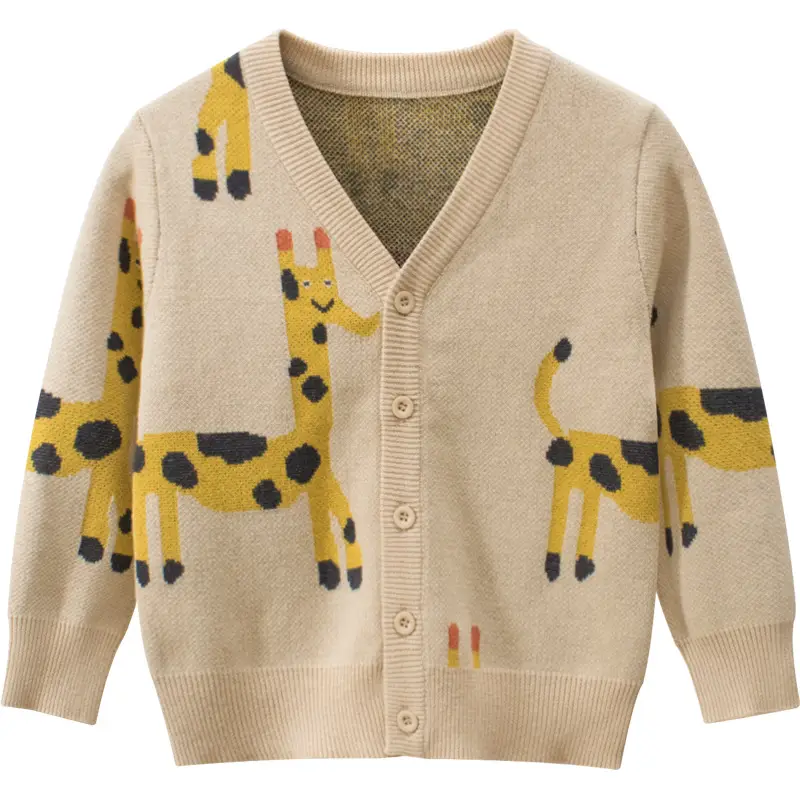 Kids Korean Style Knitwear Jacket with Giraffe Print - Image 5