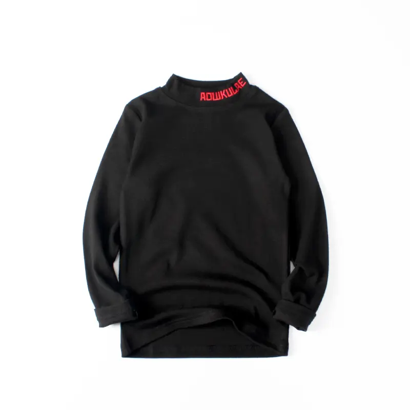 Kids Black Sweatshirt High Neck Long Sleeve Warm Solid Color - Image 2