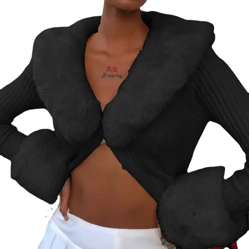 European American Style Furry Lace-Up Cardigan