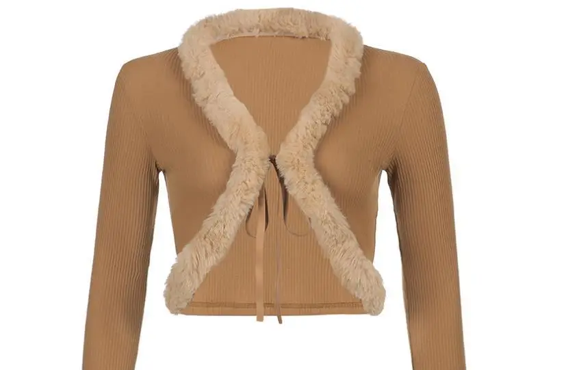 European American Style Furry Lace-Up Cardigan