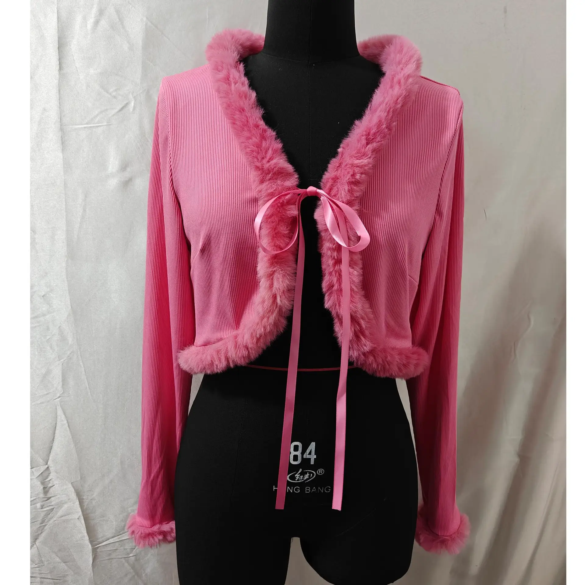 European American Style Furry Lace-Up Cardigan