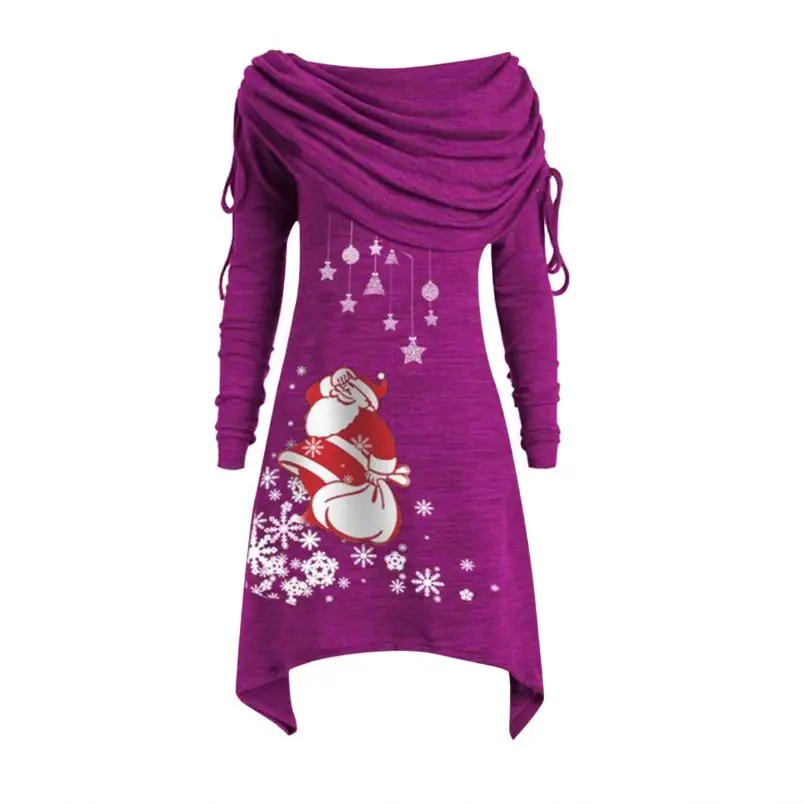 Women's Black Santa Claus Pleated Tunic with Snowflake Print - Image 7