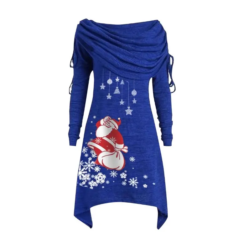 Women's Black Santa Claus Pleated Tunic with Snowflake Print - Image 8