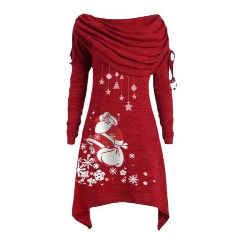 Women's Black Santa Claus Pleated Tunic with Snowflake Print - Image 9