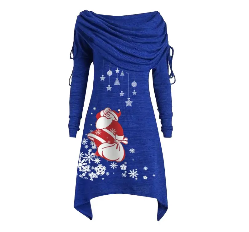 Women's Black Santa Claus Pleated Tunic with Snowflake Print - Image 4