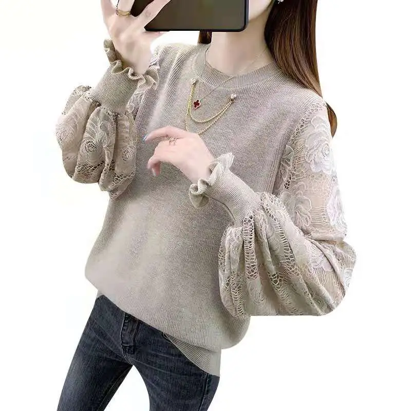Black Lace Knit Ruffled Sweater for Women 2025 - Image 6