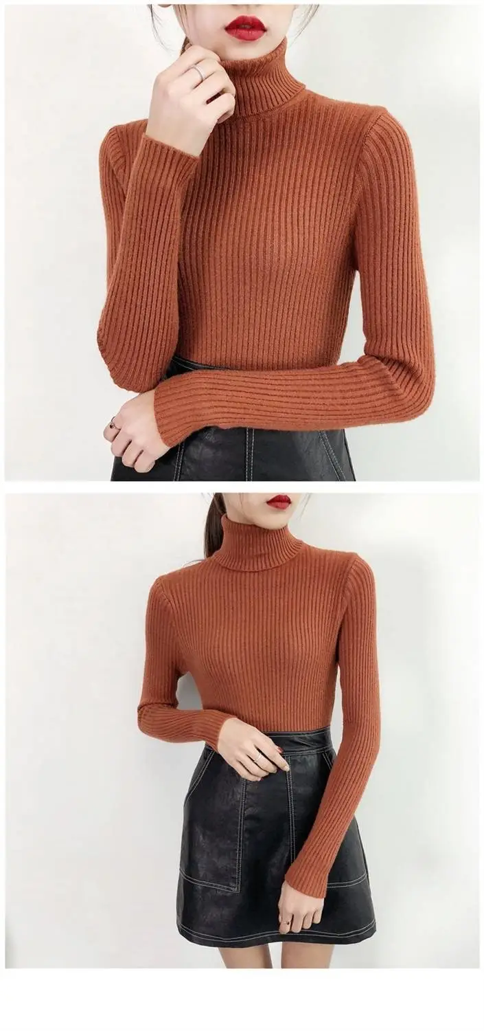 Women Knitted High Collar Sweater Top Beige — feature 20