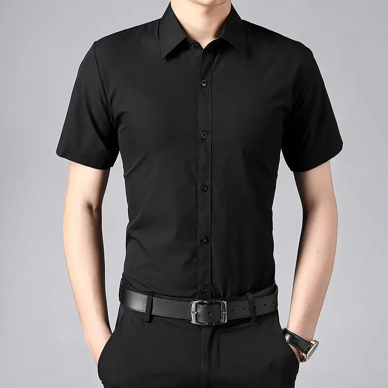 Men Light Blue Short Sleeve Button Shirt with Sleeves Roll - Image 10