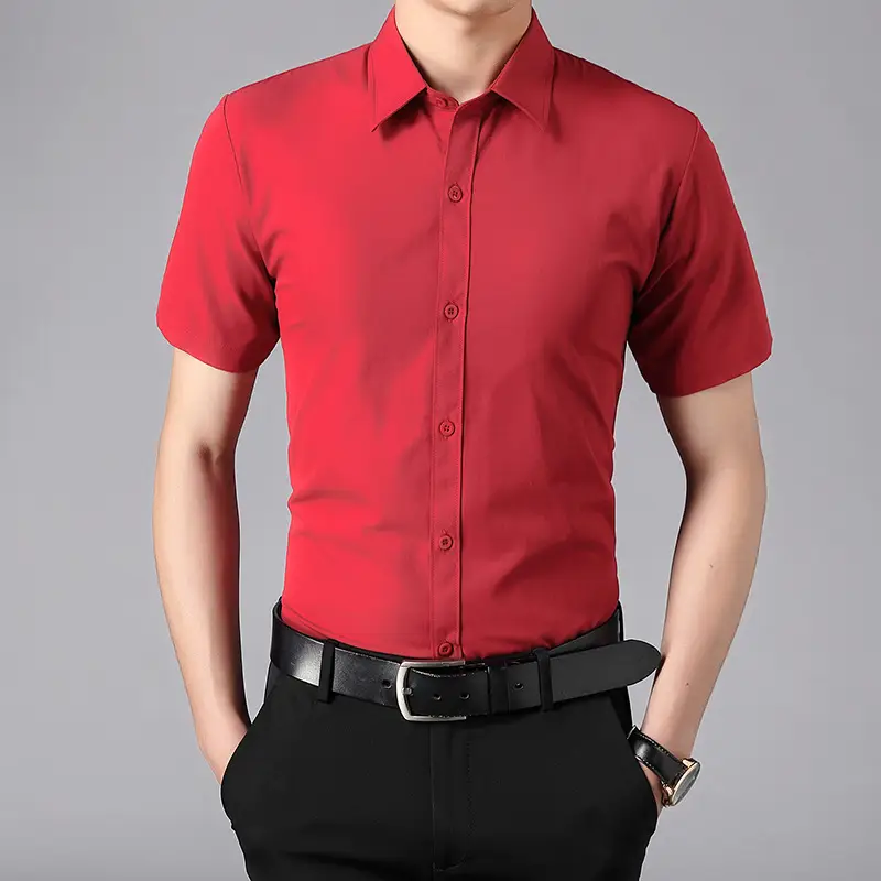 Men Light Blue Short Sleeve Button Shirt with Sleeves Roll - Image 15