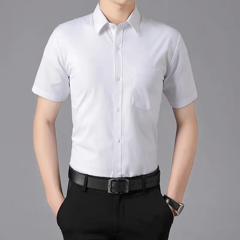 Men Light Blue Short Sleeve Button Shirt with Sleeves Roll - Image 16