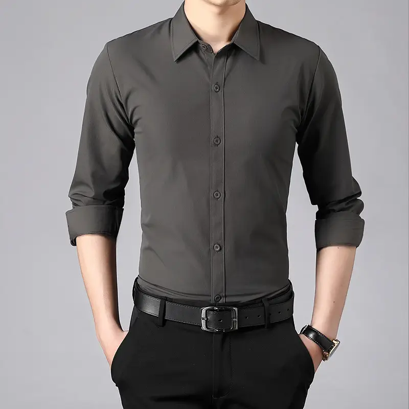 Men Light Blue Short Sleeve Button Shirt with Sleeves Roll - Image 3